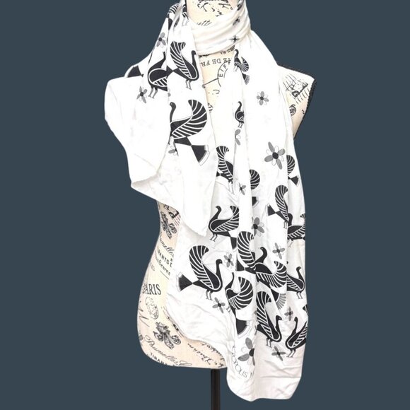 Acropolis Museum Whimsical Black & White Bird Print Scarf Artisan Vintage READ - Picture 1 of 6